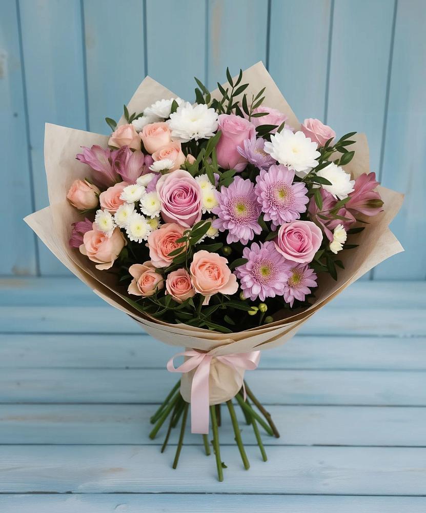 Букет цветов из: Хризантемы, Розы и Альстромерии в Апанасенковском