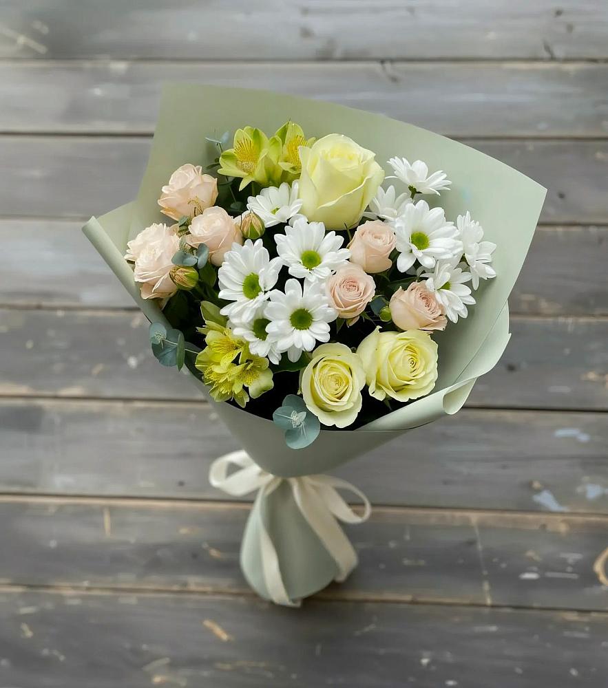 Букет цветов из: Альстромерии, Розы и Хризантемы в Апанасенковском