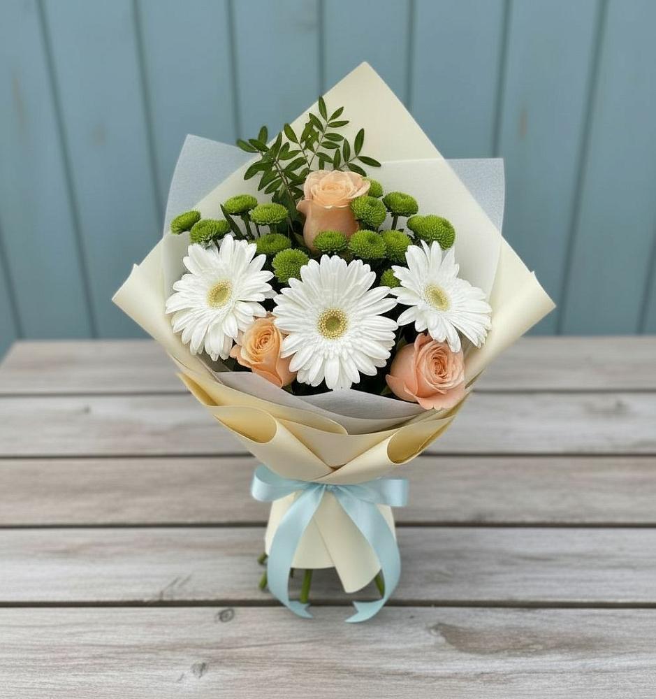 Букет цветов из: Герберы, Розы и Хризантемы в Апанасенковском