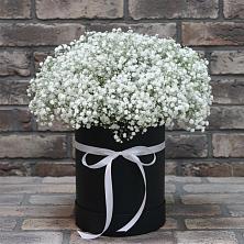 Цветочная композиция из Гипсофила в шляпной коробке в Апанасенковском
