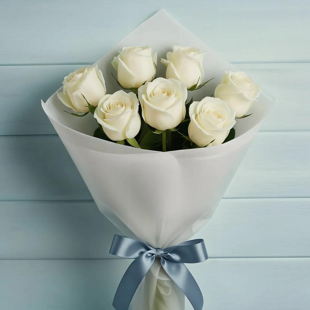 Букет 7 Белых роз Эдлесс Лав в Апанасенковском