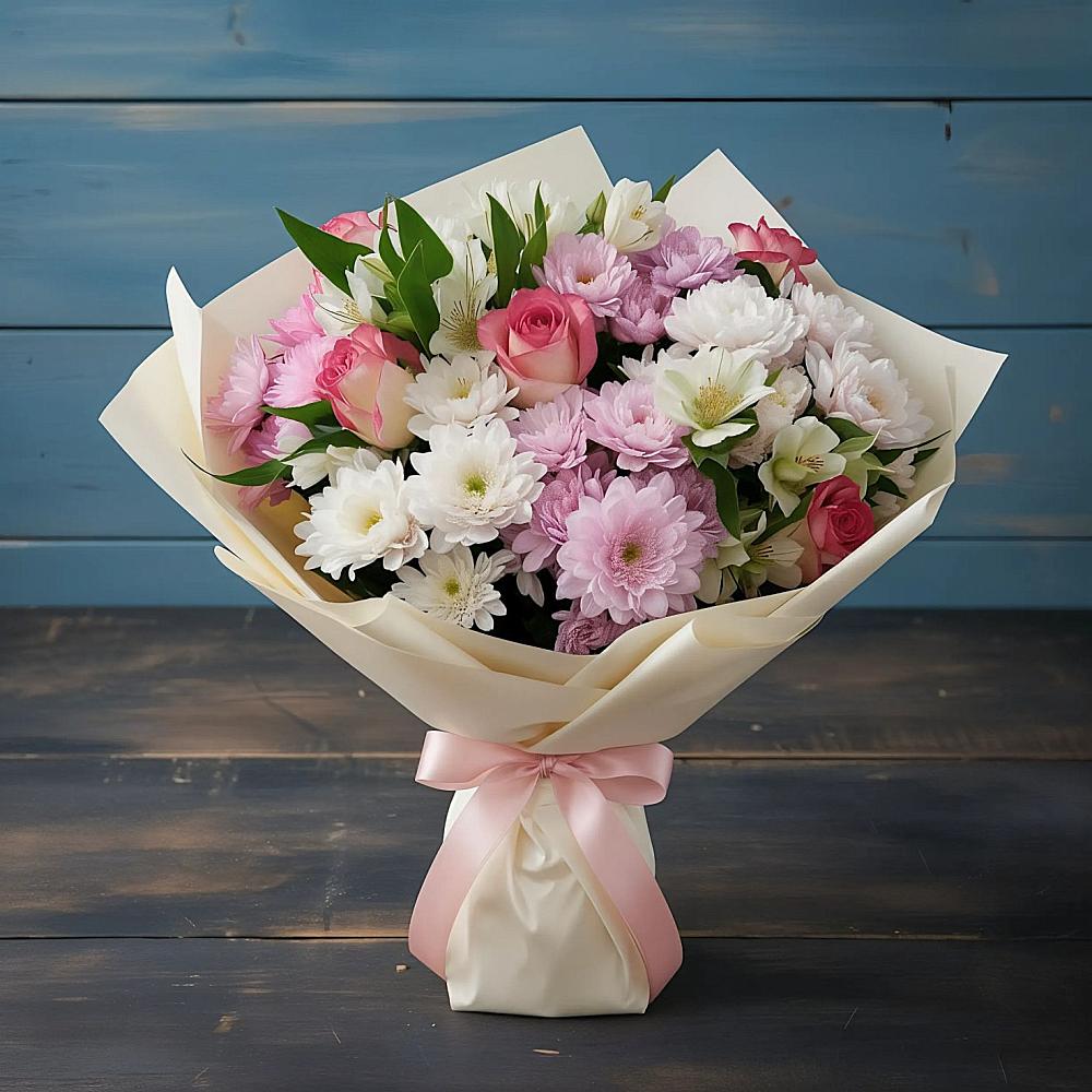 Букет цветов из: Хризантемы, Альстромерии и Розы в Апанасенковском